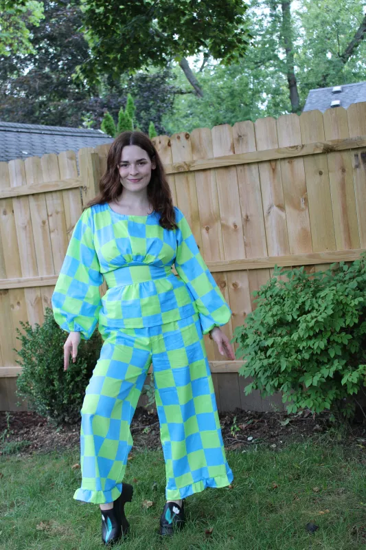 Lottie Pants in Aquamarine Check sold by Isabella Eve