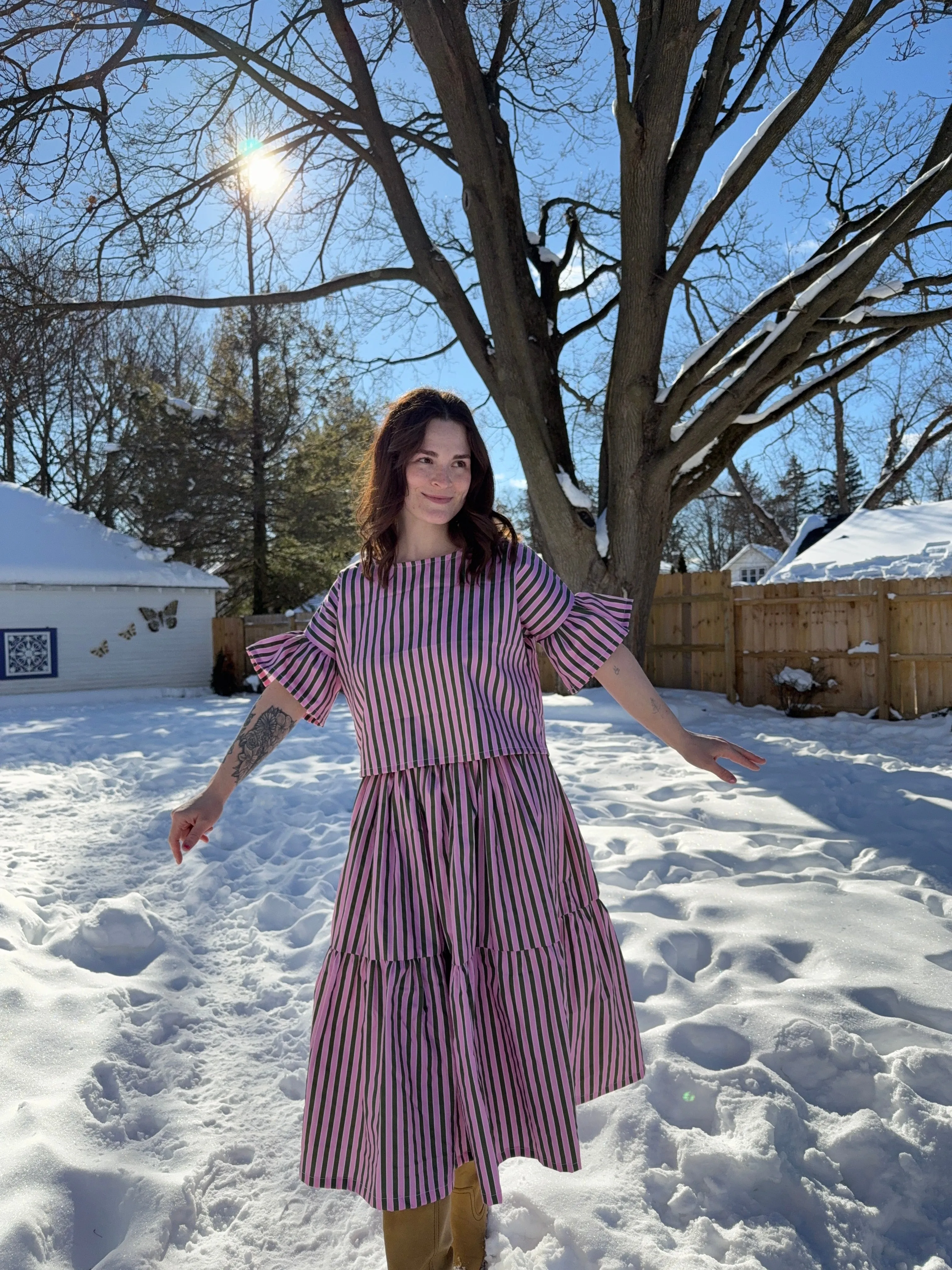 Charlie Top in Pink + Olive Stripe sold by Isabella Eve product image thumbnail 2