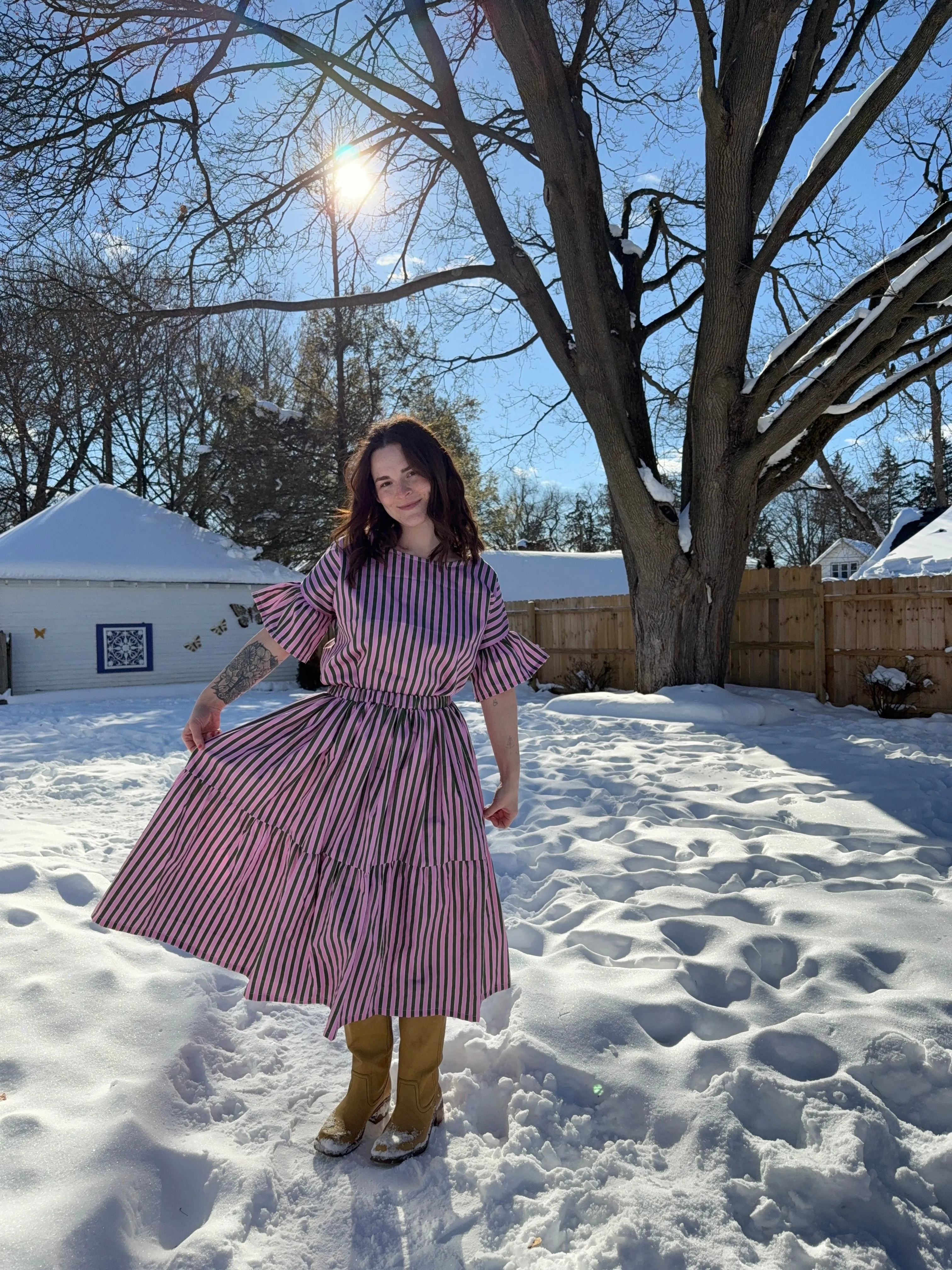Lola Skirt in Pink + Olive Stripe sold by Isabella Eve product image thumbnail 4