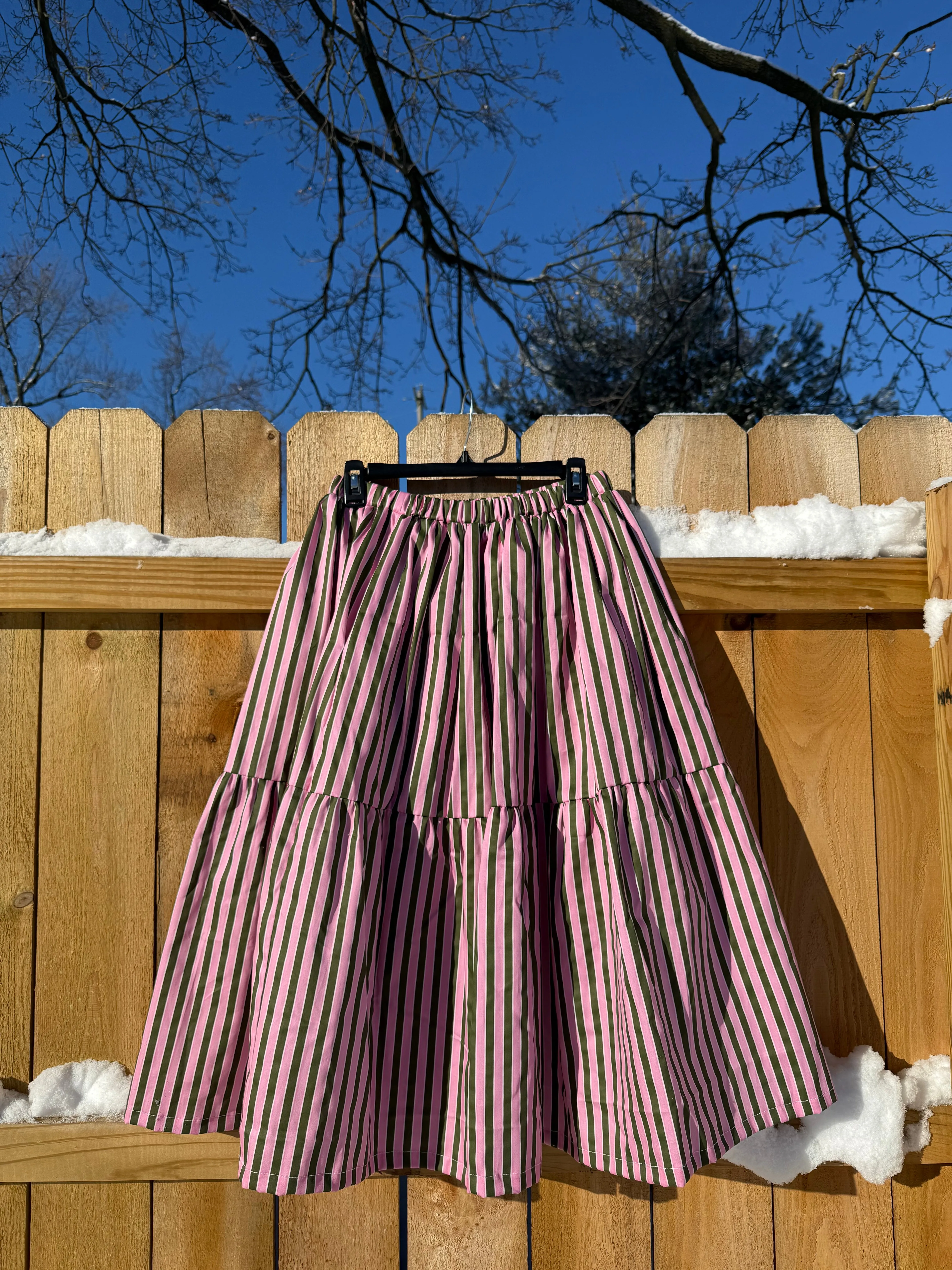 Lola Skirt in Pink + Olive Stripe sold by Isabella Eve product image thumbnail 2