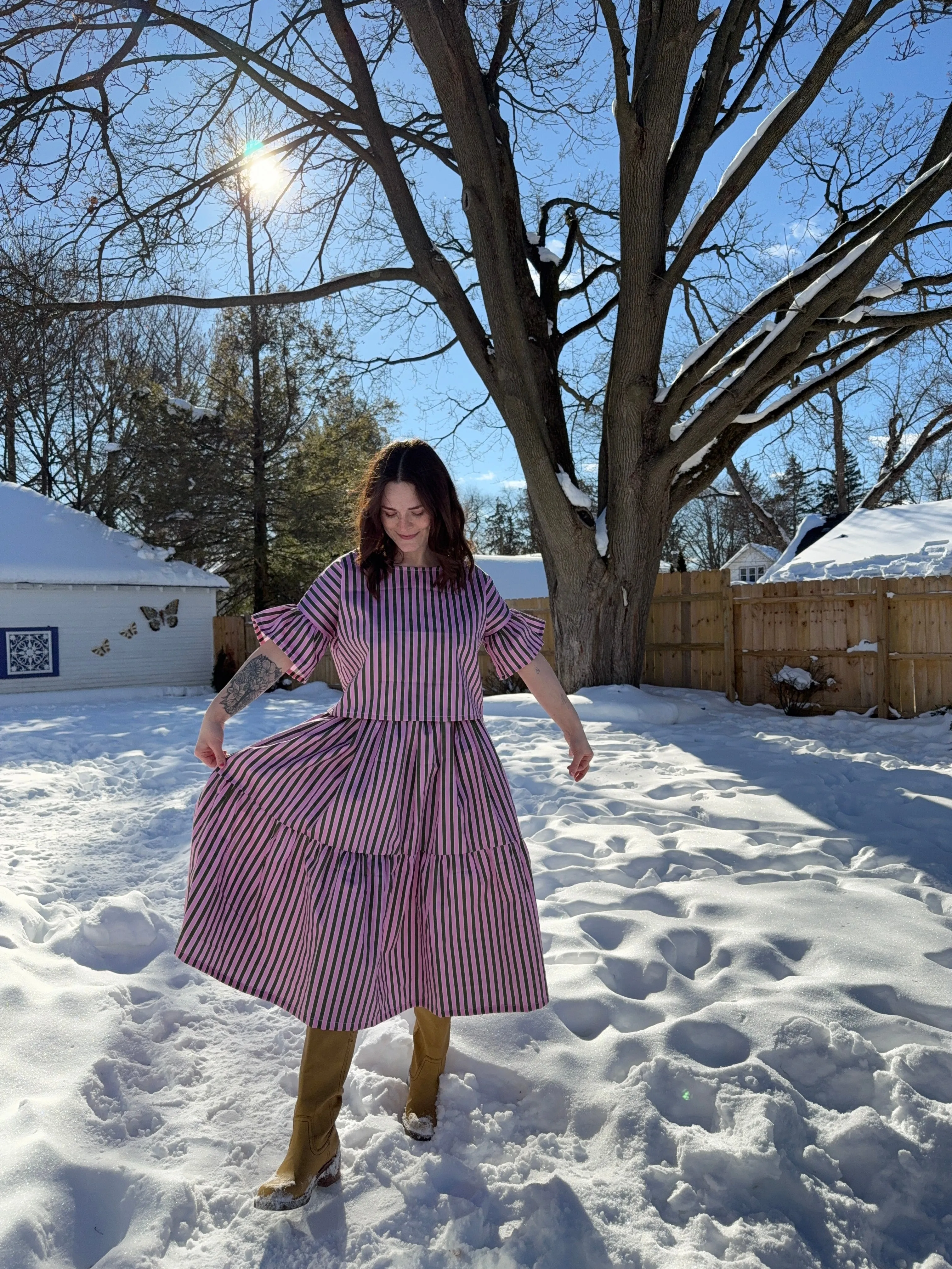 Lola Skirt in Pink + Olive Stripe sold by Isabella Eve product image thumbnail 3