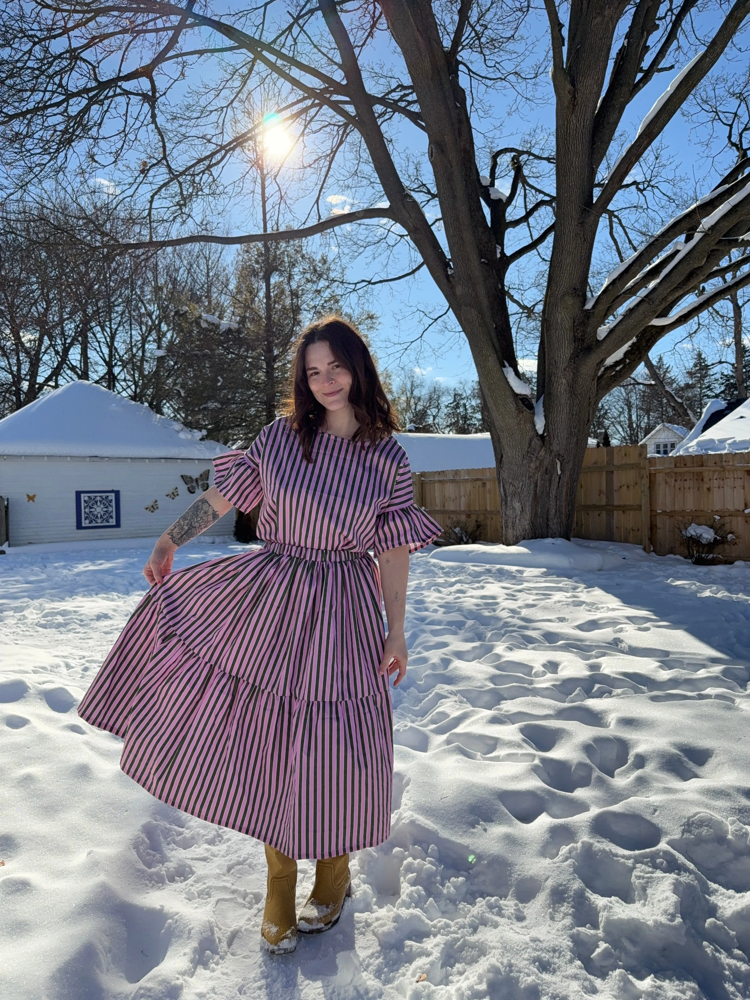 Lola Skirt in Pink + Olive Stripe sold by Isabella Eve product image thumbnail 5