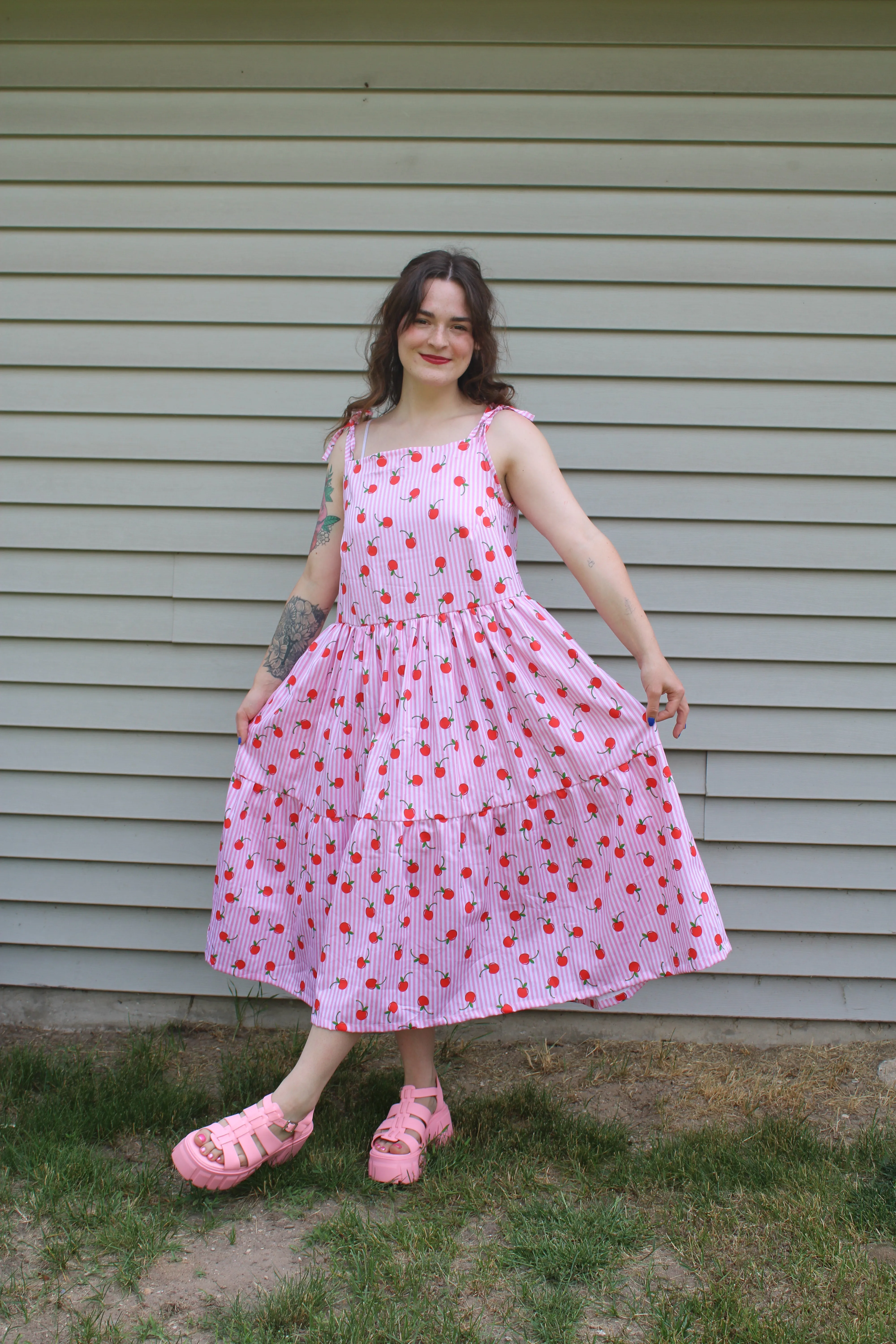 Audrey Dress in Cherry Stripe sold by Isabella Eve