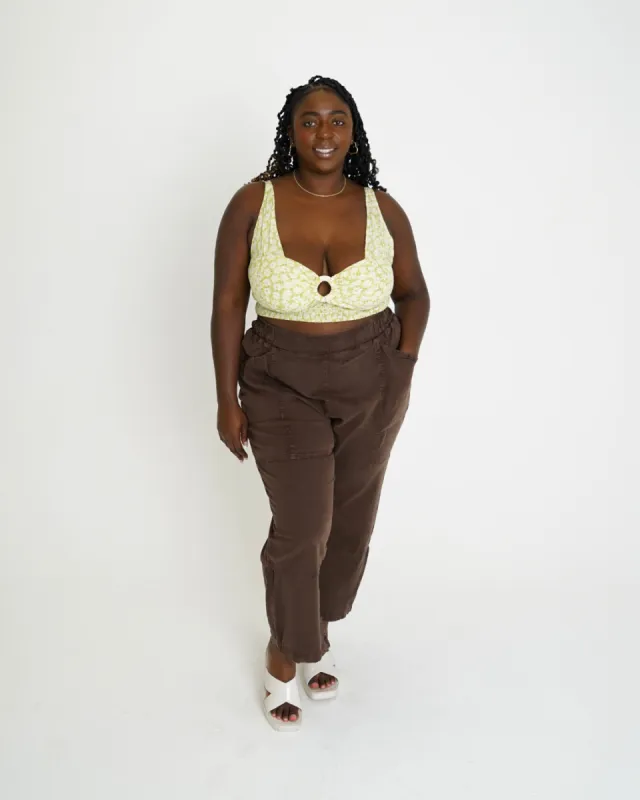 "Leah" Cotton Tencel Split-Hem Cargo Pant in Brown sold by What Lo Wants