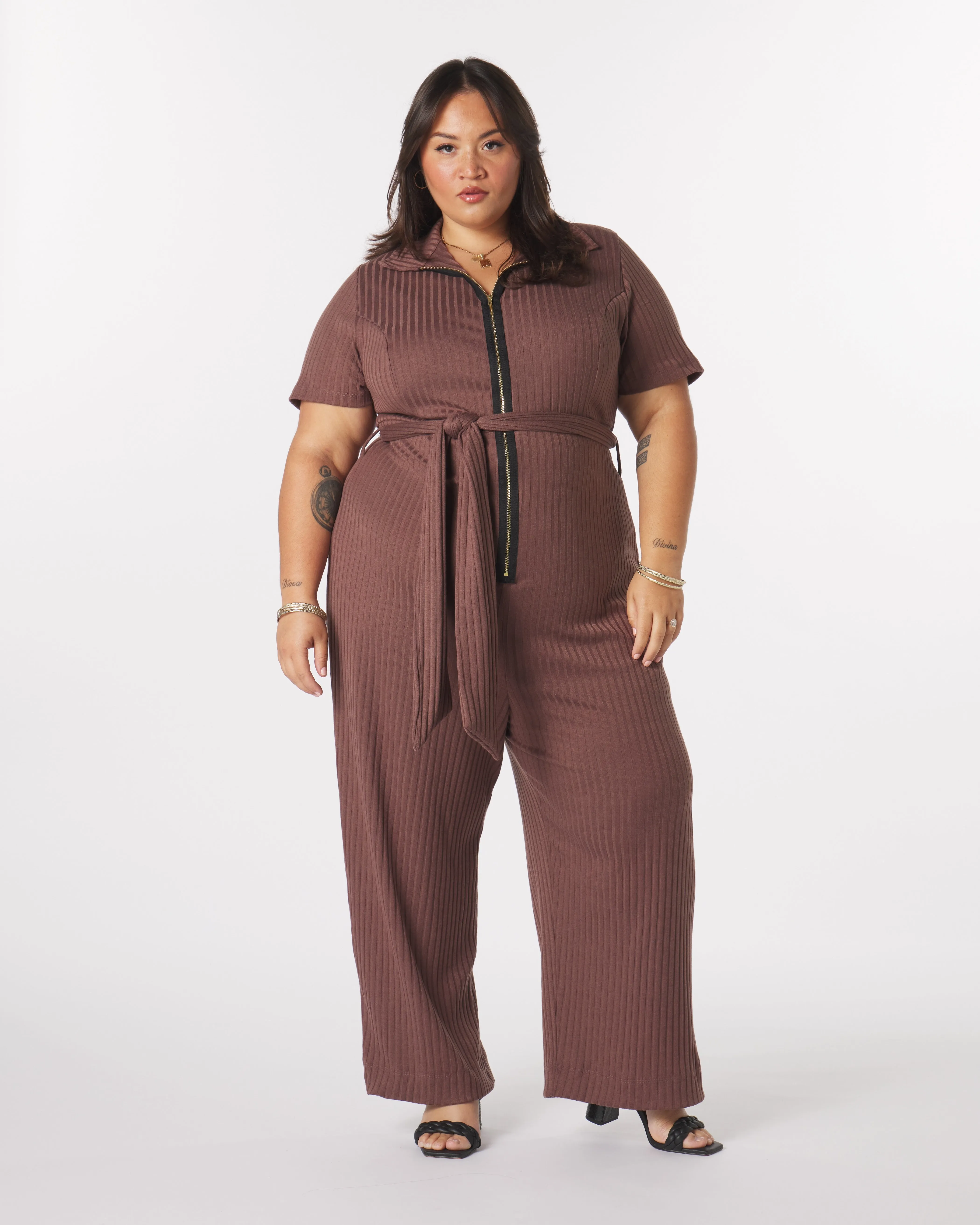 Lucia Belted Jumpsuit sold by What Lo Wants