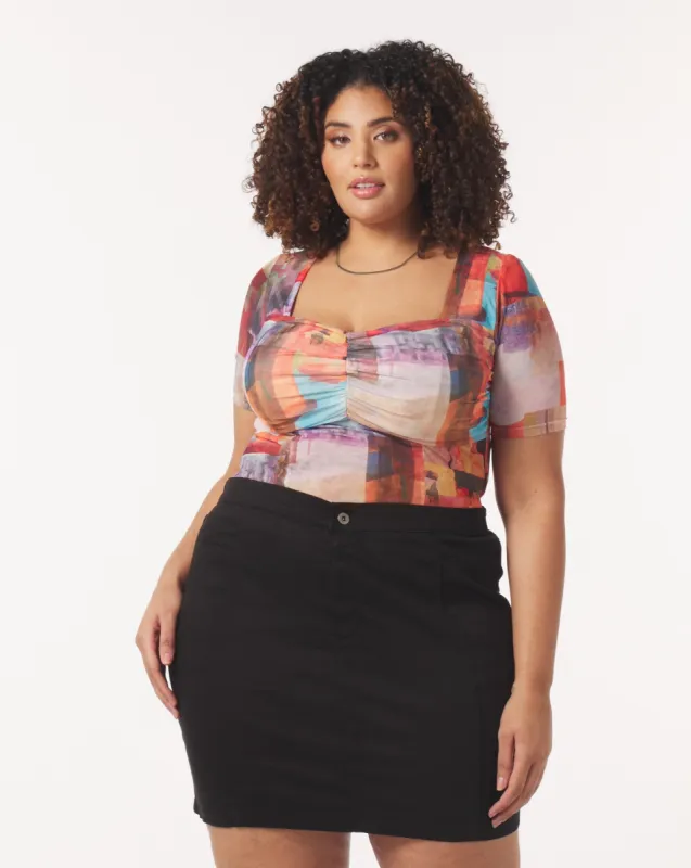 “Audrey” Ruched Bust Mesh Top in Sicily sold by What Lo Wants