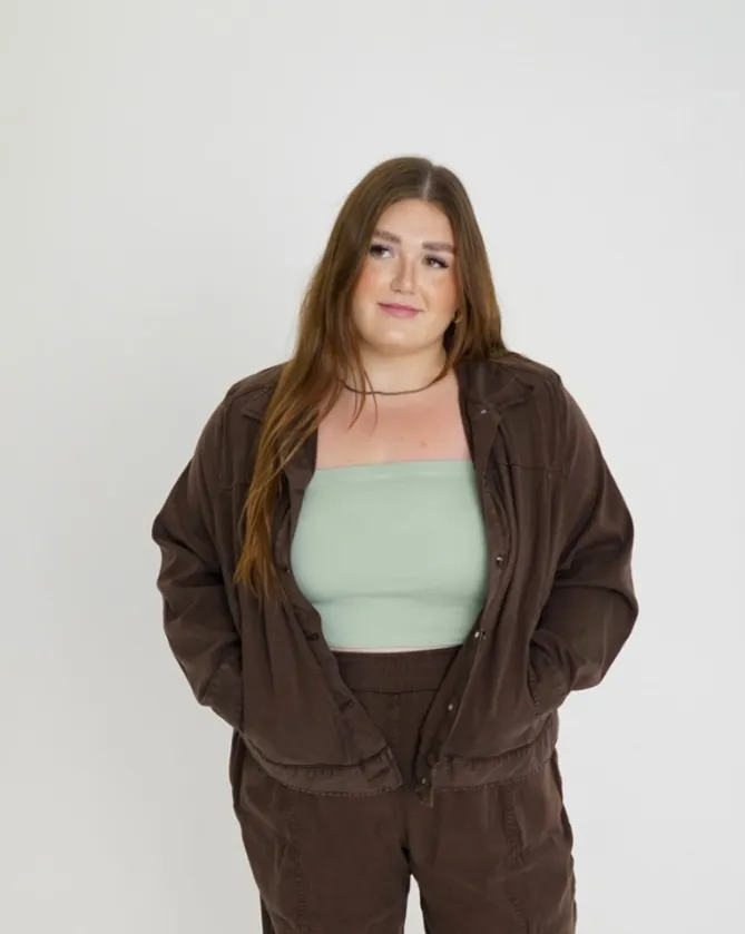 "Leah" Cotton Tencel Jacket in Brown sold by What Lo Wants