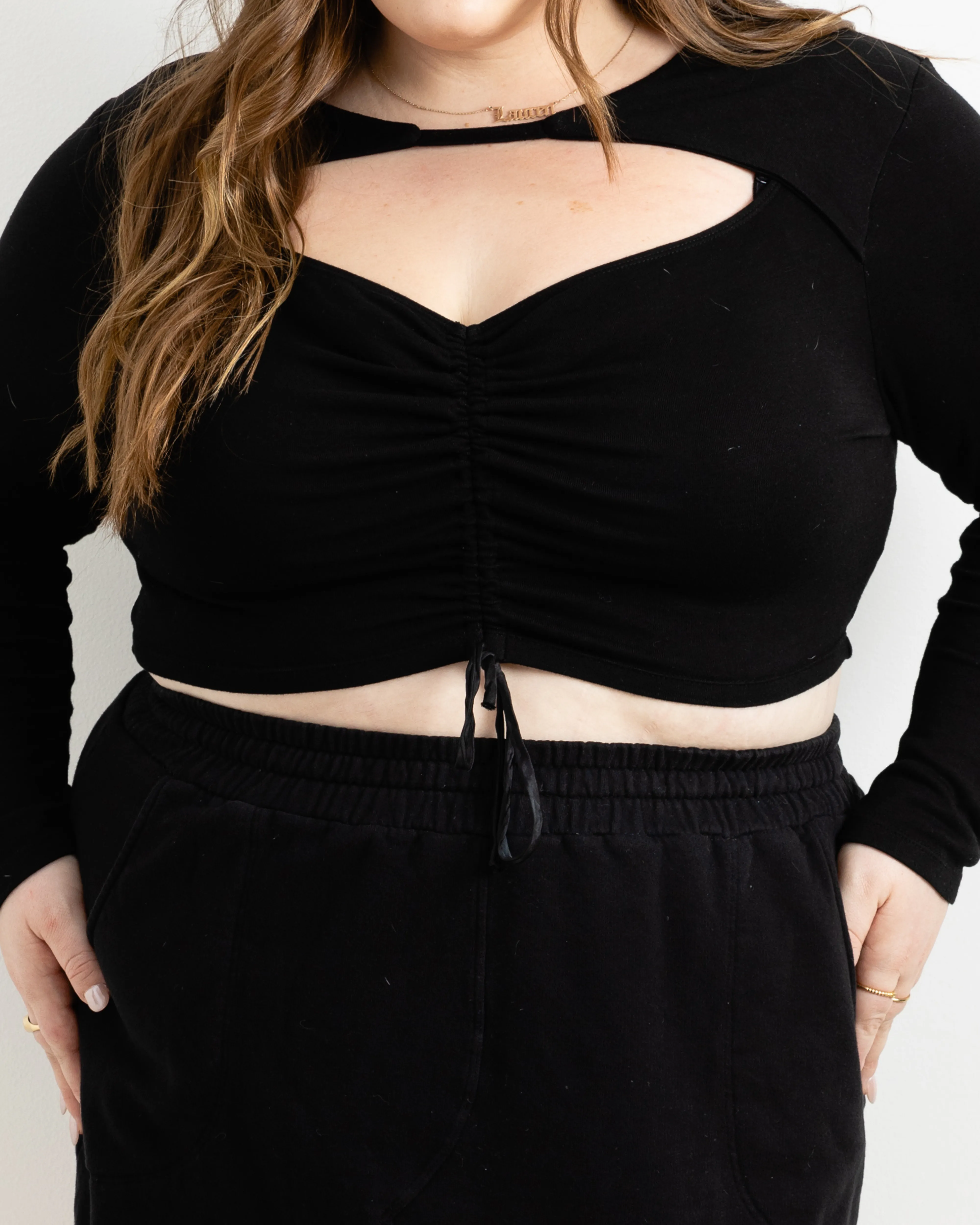 "Ilana" Tie-Front Cut Out Top in Black sold by What Lo Wants product image thumbnail 4
