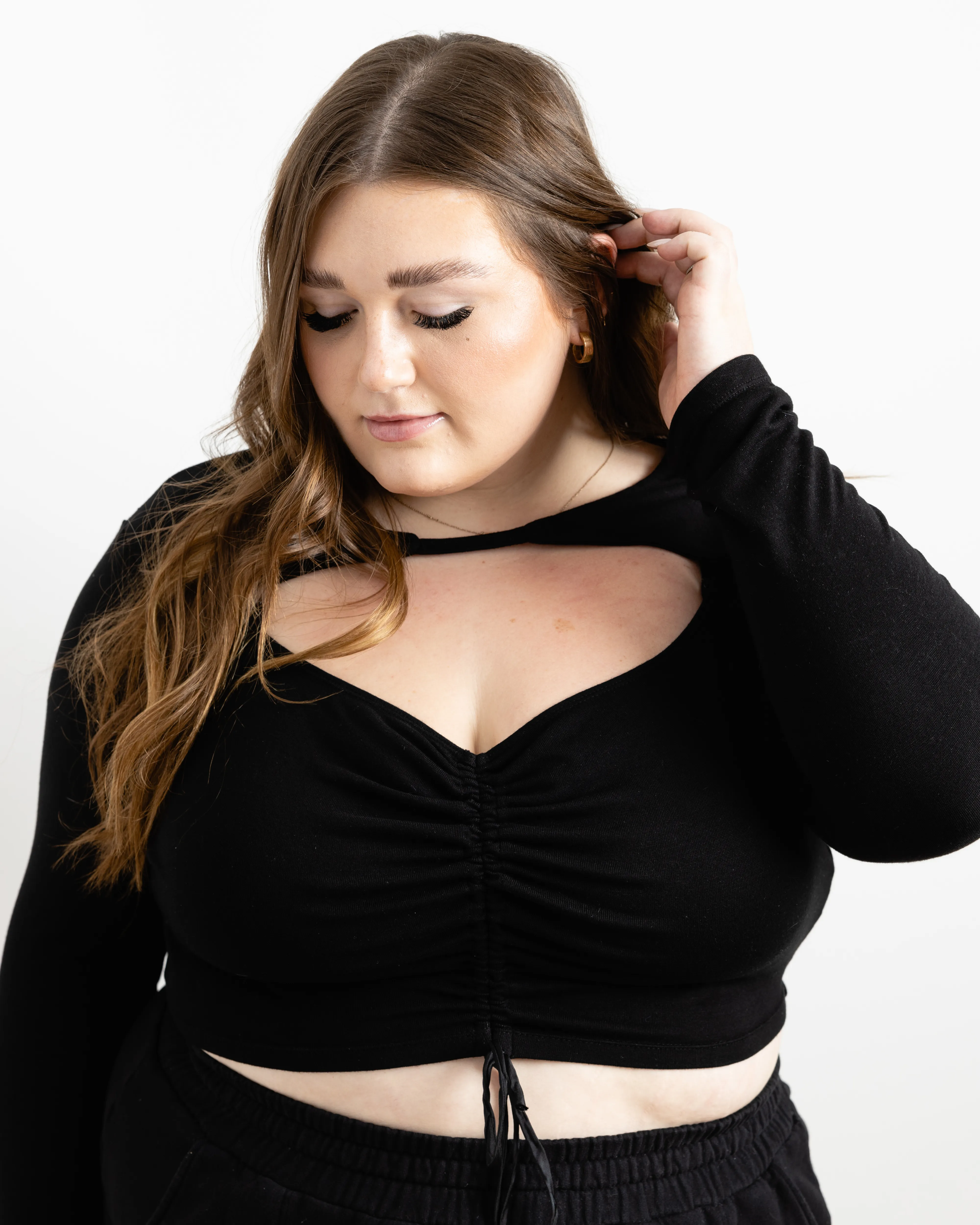 "Ilana" Tie-Front Cut Out Top in Black sold by What Lo Wants
