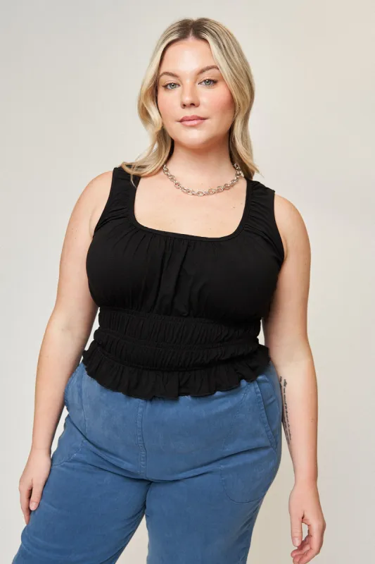 Molly Smocked Corset Tank in Black sold by What Lo Wants