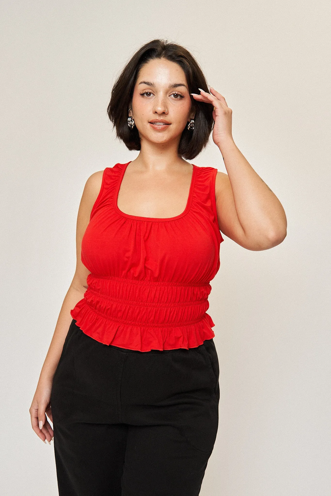 Molly Smocked Corset Tank in Cherry sold by What Lo Wants