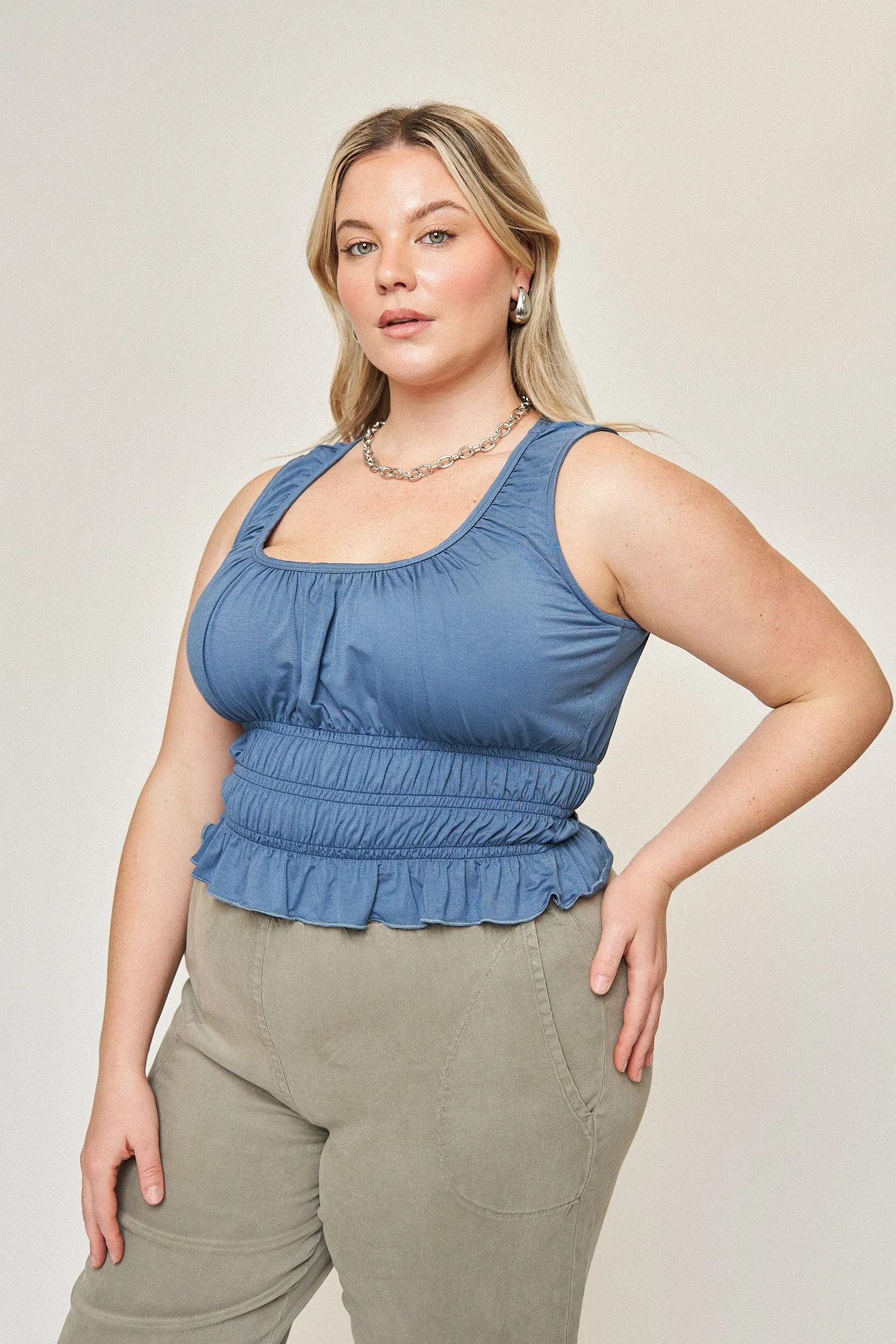 Molly Smocked Corset Tank in Denim Blue sold by What Lo Wants product image thumbnail 3