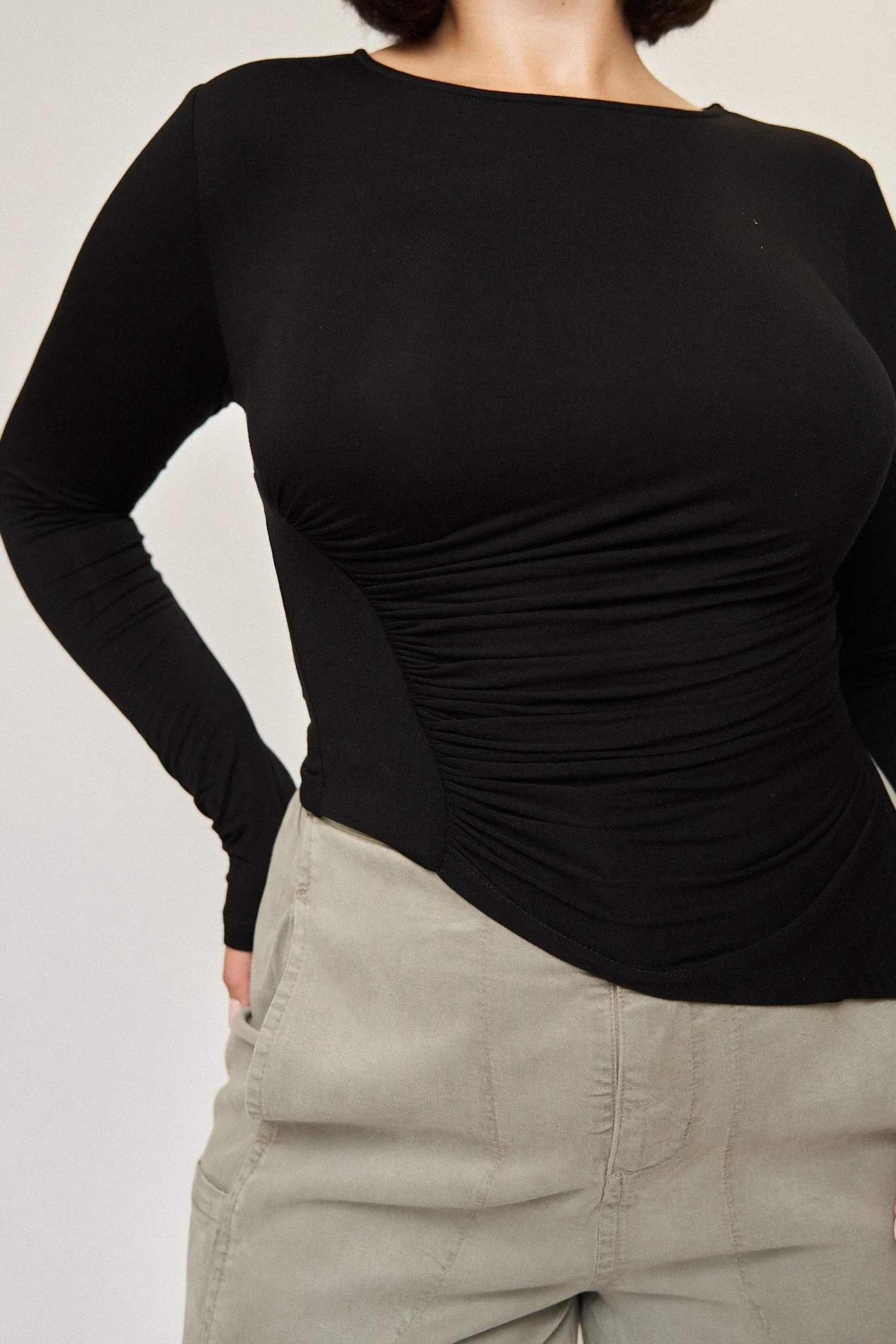 Chloe Asymmetrical Split Top in Black sold by What Lo Wants product image thumbnail 3