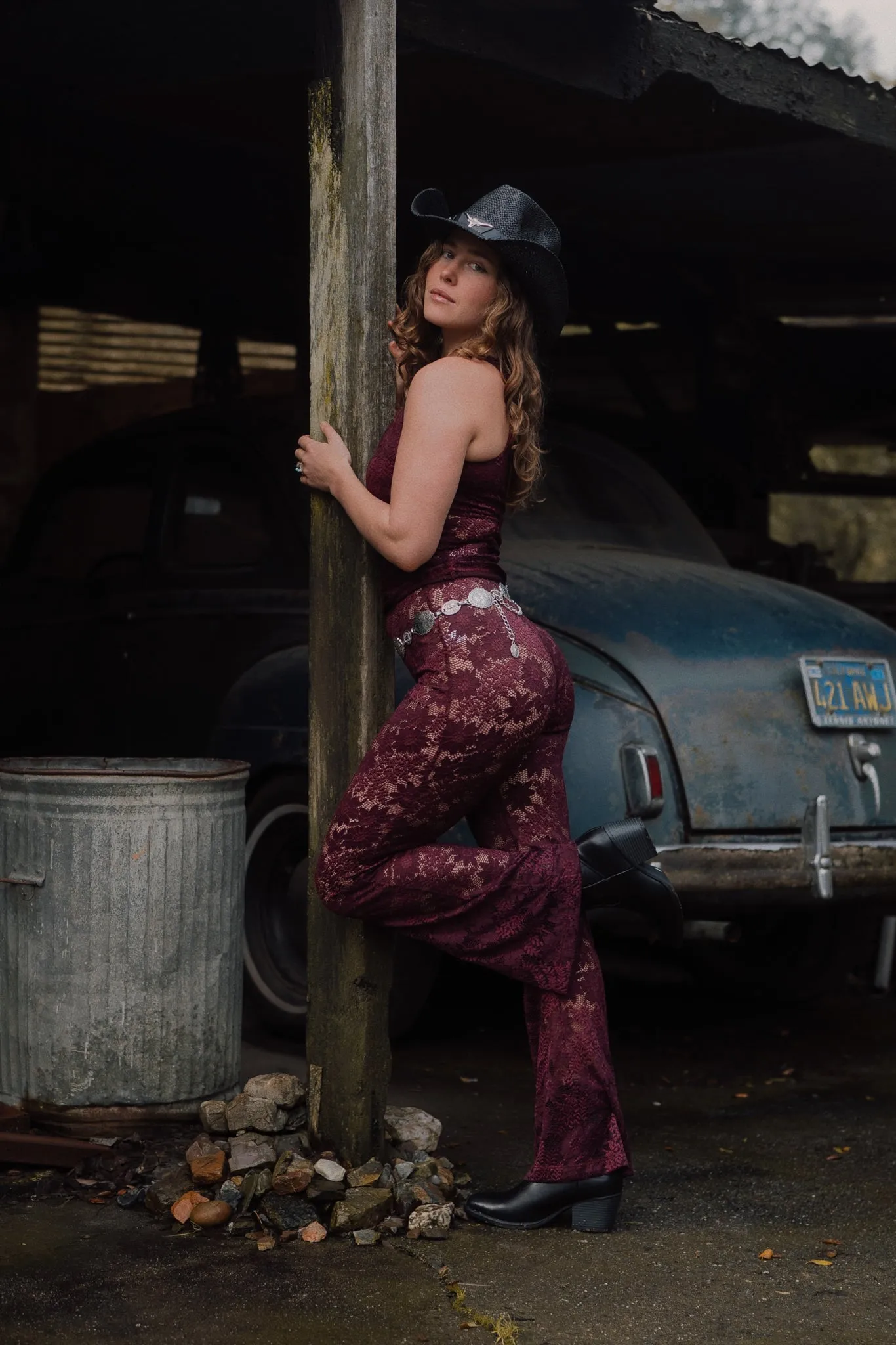 Carolina Lace Pant in Wine sold by What Lo Wants