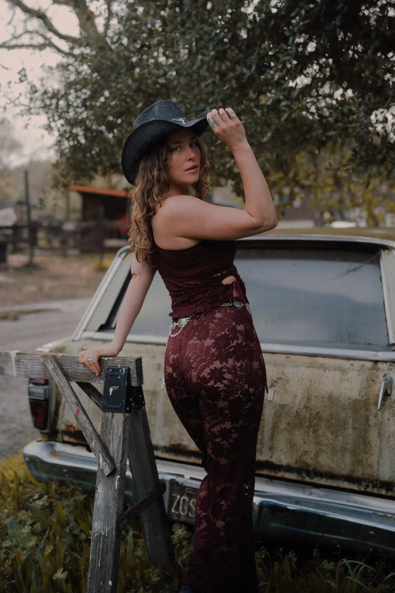 Carolina Lace Pant in Wine sold by What Lo Wants product image thumbnail 4