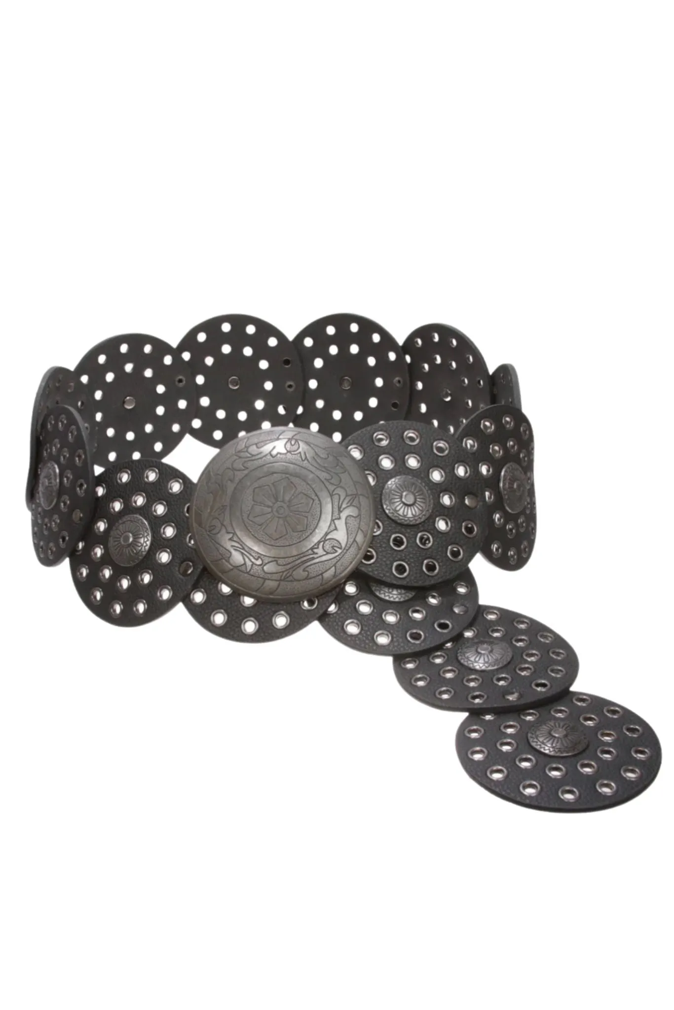 Western Leather Concho Belt in Antique Silver or Brass sold by What Lo Wants product image thumbnail 5