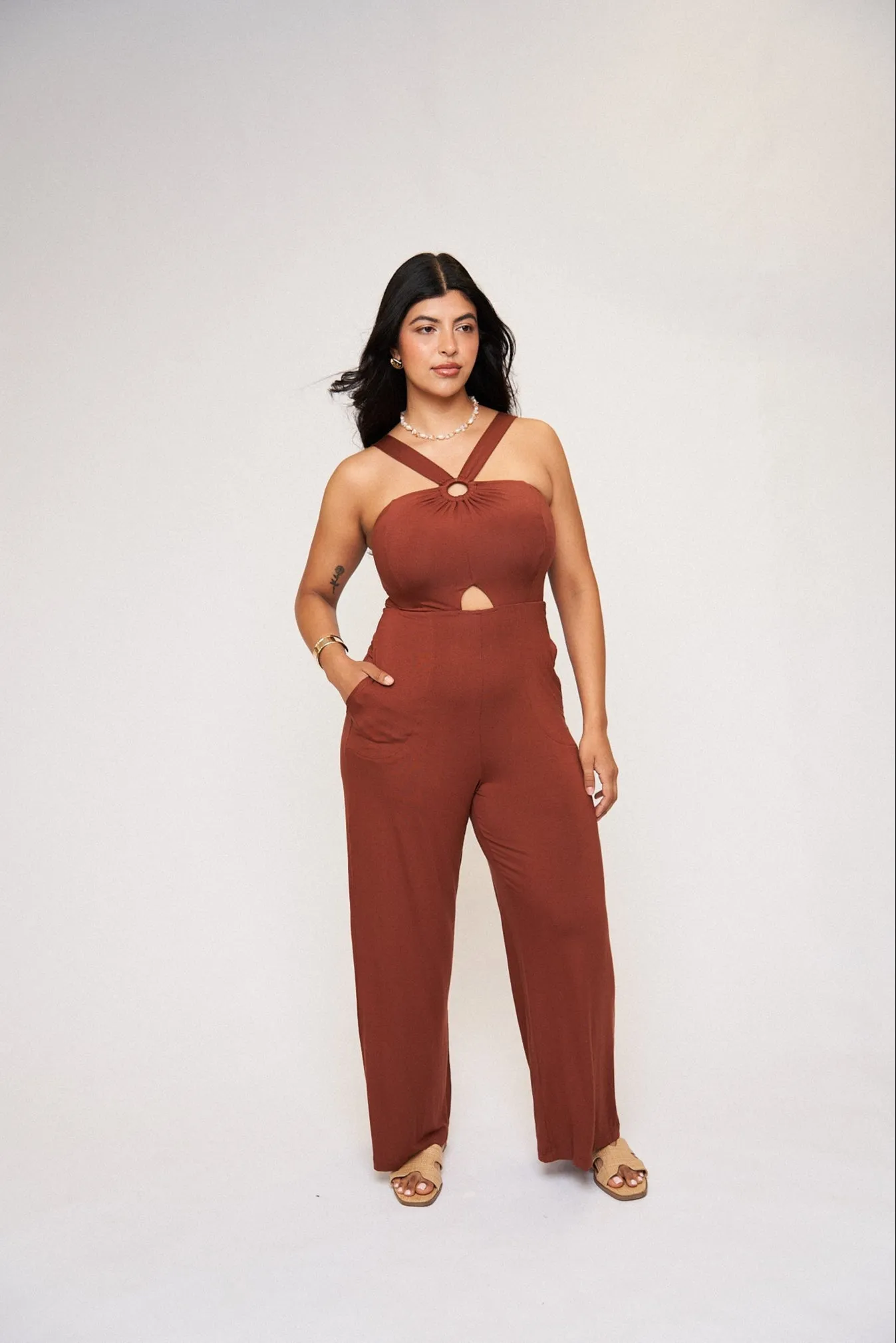 Julia O-Ring Buttersoft Jumpsuit in Rust sold by What Lo Wants product image thumbnail 2