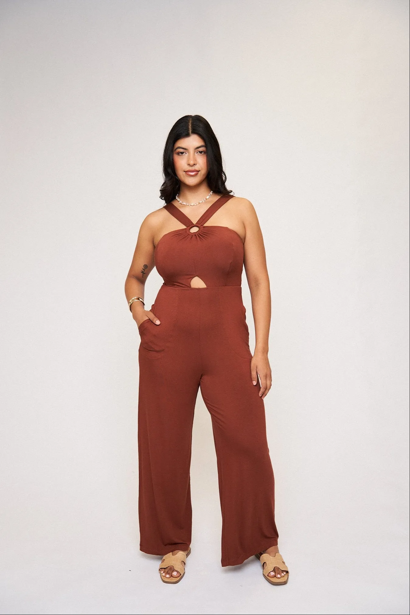 Julia O-Ring Buttersoft Jumpsuit in Rust sold by What Lo Wants product image thumbnail 5