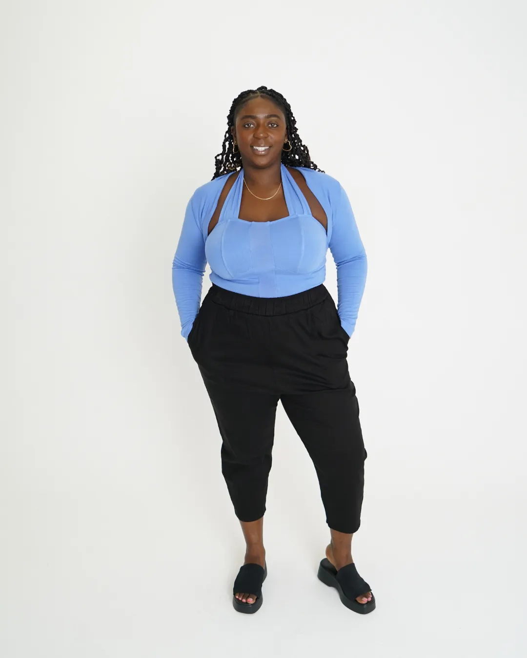 "Leah" Cotton Tencel Crop Pant in Black sold by What Lo Wants product image thumbnail 2