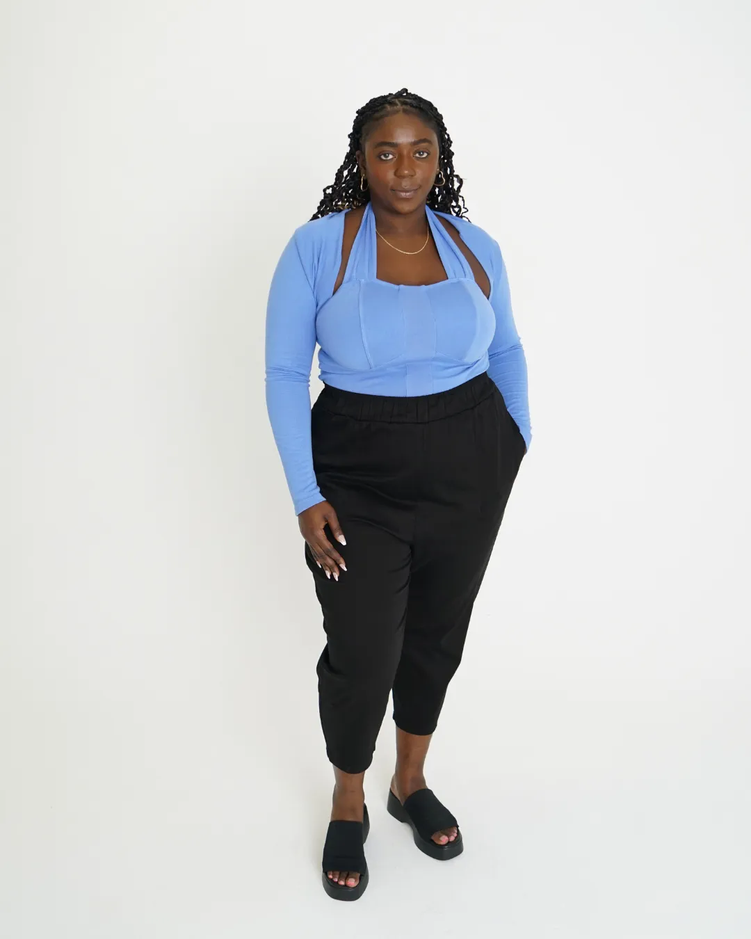 "Leah" Cotton Tencel Crop Pant in Black sold by What Lo Wants