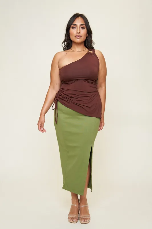 Aubrey Garment-Dyed Midi Skirt sold by What Lo Wants