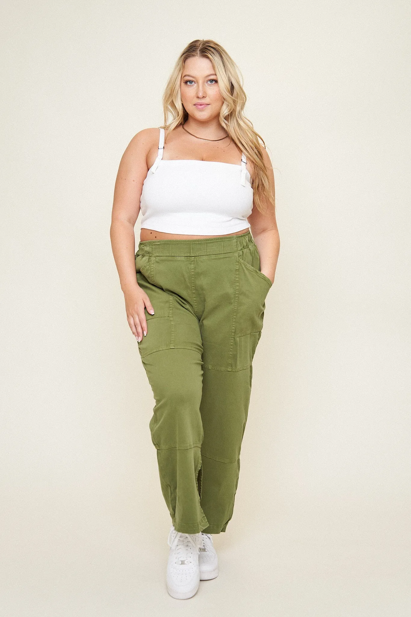 "Leah" Cotton Tencel Split-Hem Cargo Pant in Olive sold by What Lo Wants product image thumbnail 3