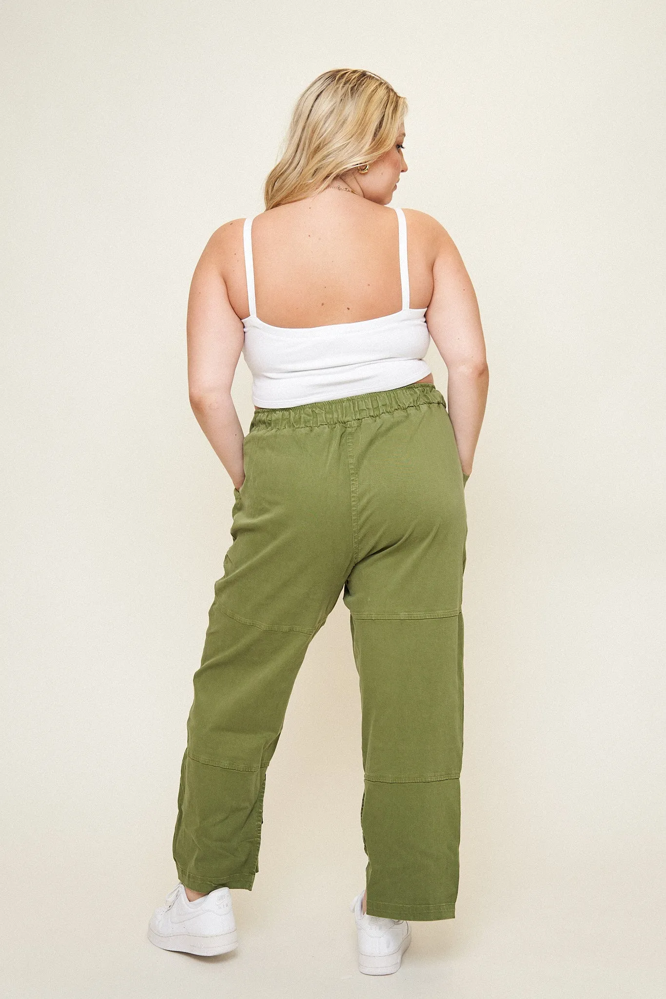 "Leah" Cotton Tencel Split-Hem Cargo Pant in Olive sold by What Lo Wants product image thumbnail 4