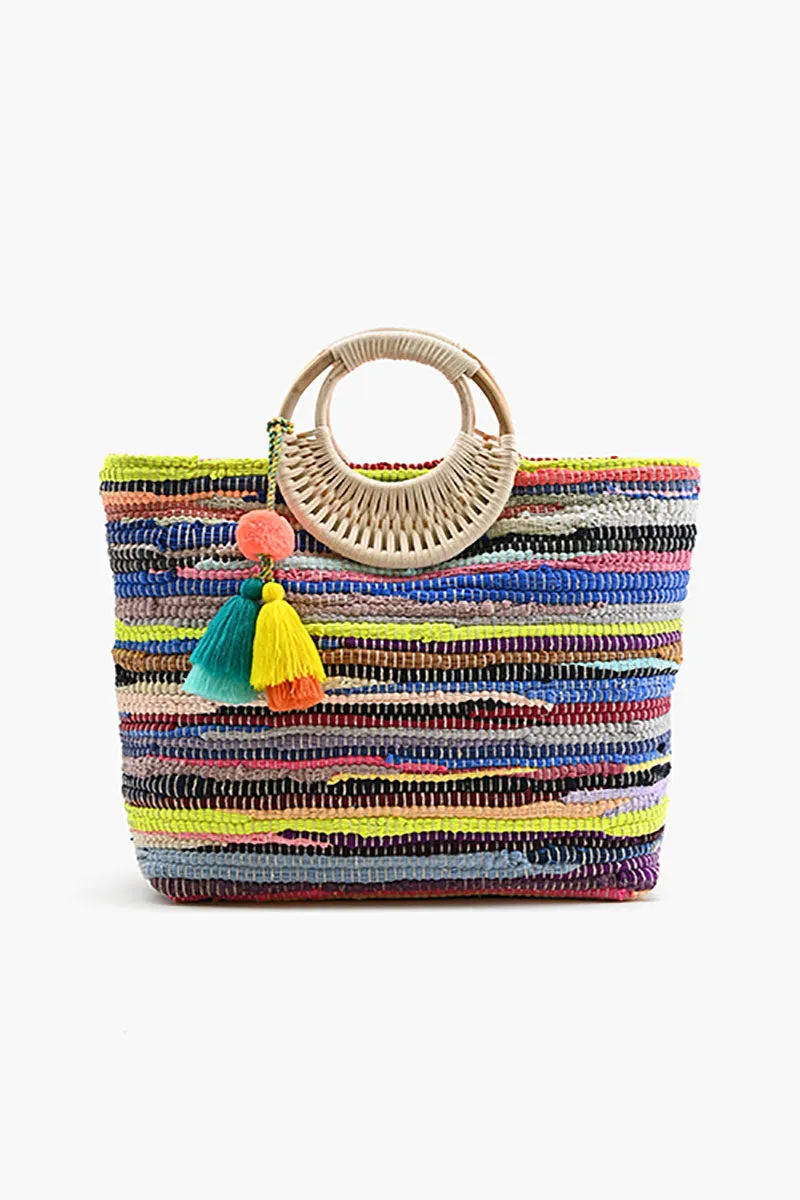 Rainbow Handwoven Tote With Tassel sold by America & Beyond