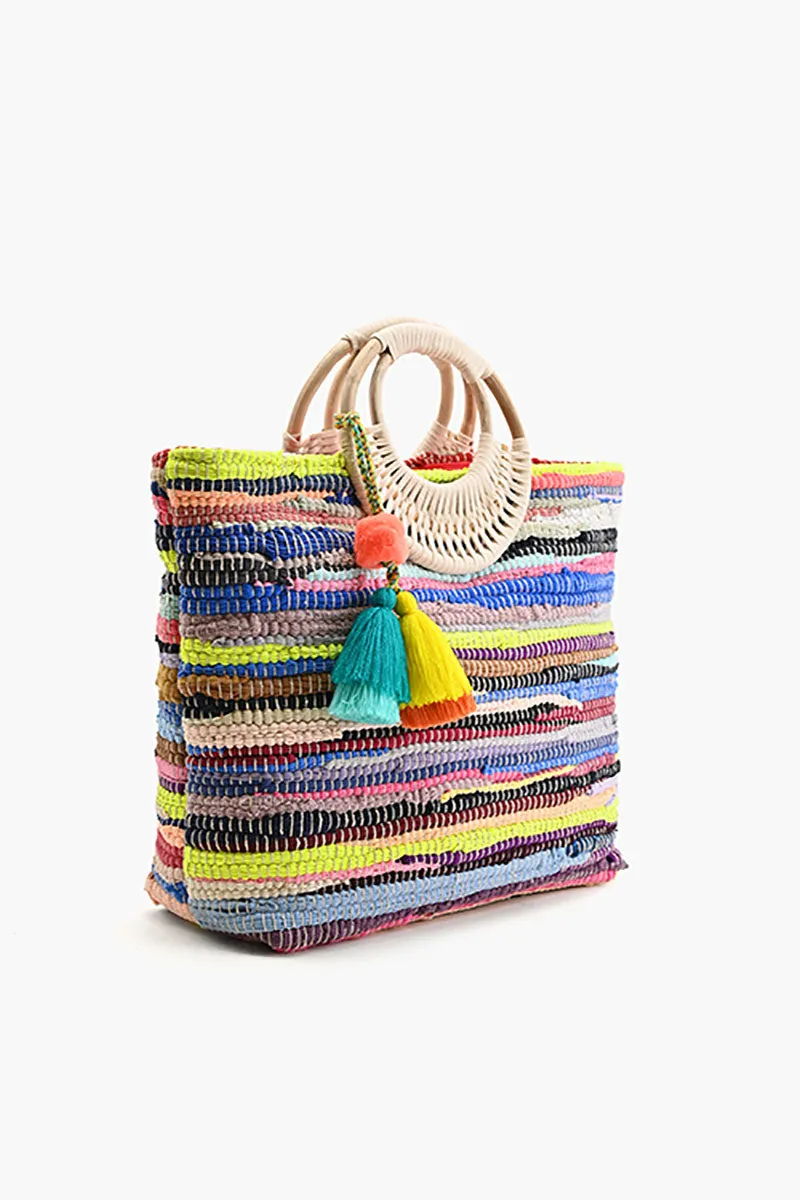 Rainbow Handwoven Tote With Tassel sold by America & Beyond product image thumbnail 3