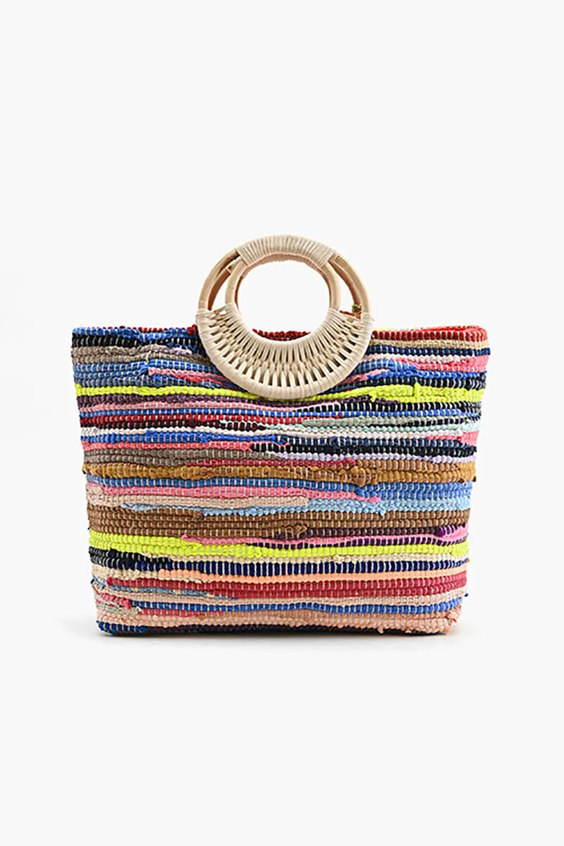 Rainbow Handwoven Tote With Tassel sold by America & Beyond product image thumbnail 4