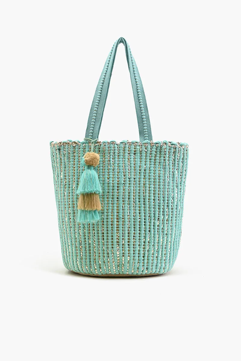 Natural Beauty Upcyled Hand Woven Mint Tote sold by America & Beyond