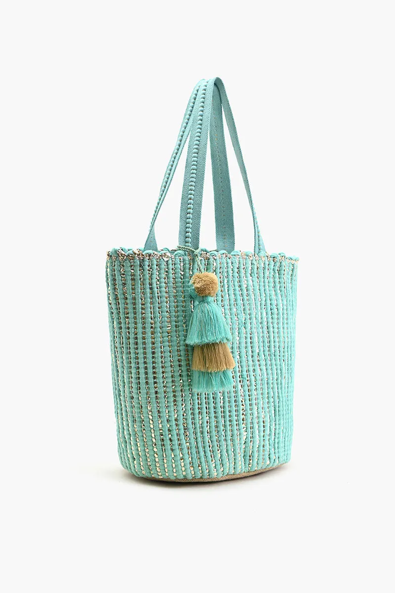 Natural Beauty Upcyled Hand Woven Mint Tote sold by America & Beyond product image thumbnail 3