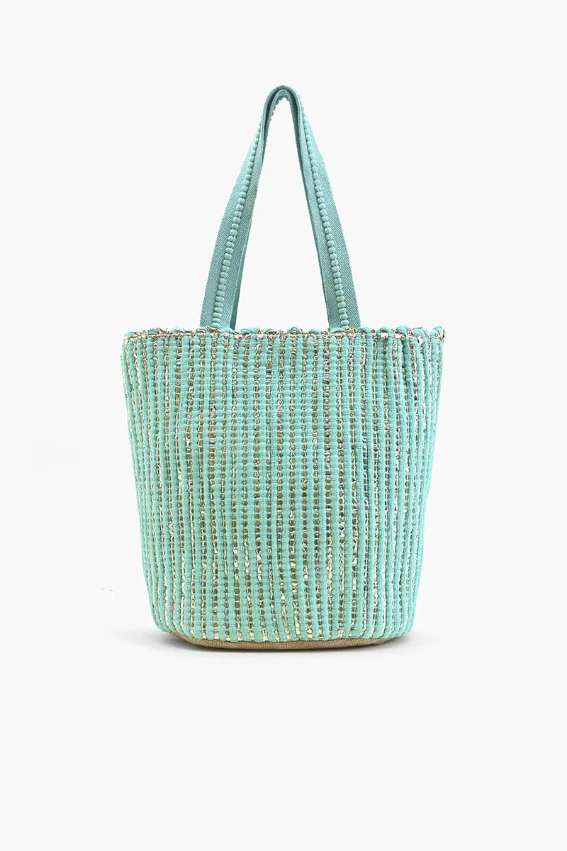 Natural Beauty Upcyled Hand Woven Mint Tote sold by America & Beyond product image thumbnail 4