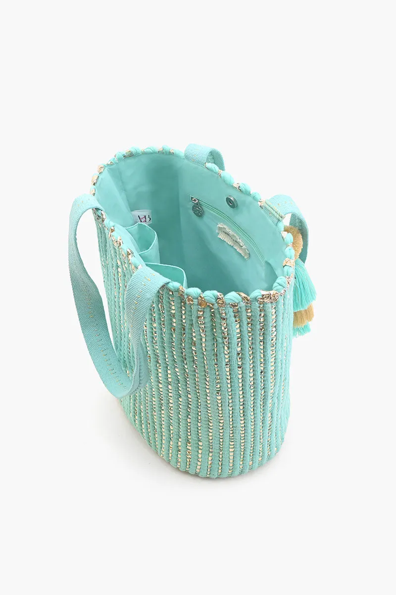 Natural Beauty Upcyled Hand Woven Mint Tote sold by America & Beyond product image thumbnail 5