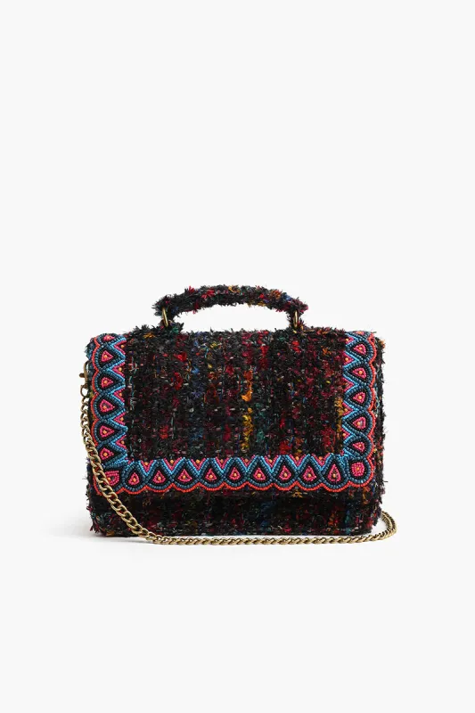 Hand Held beaded Clutch with Adjustable Chain Blk Multi sold by America & Beyond