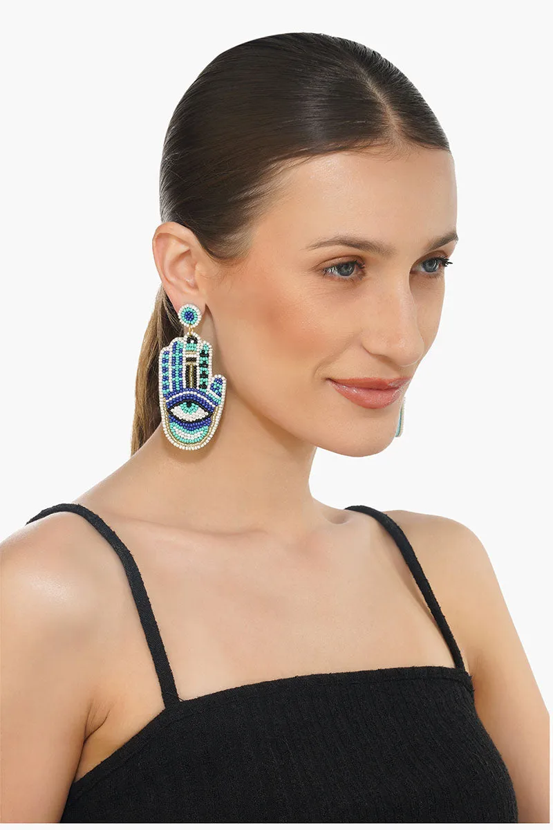 Hamsa Evil Eye Beaded Earrings sold by America & Beyond product image thumbnail 4
