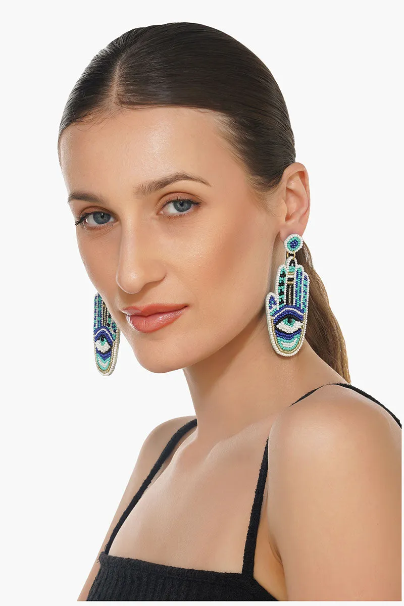 Hamsa Evil Eye Beaded Earrings sold by America & Beyond product image thumbnail 5
