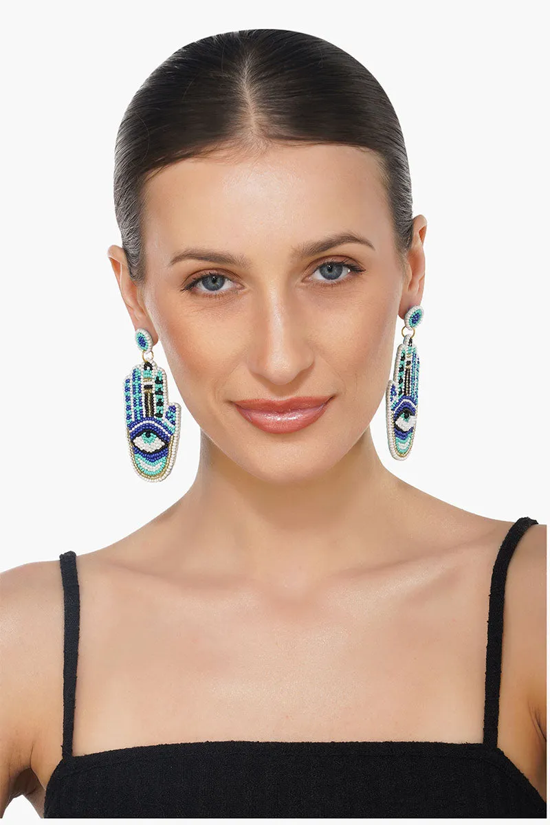Hamsa Evil Eye Beaded Earrings sold by America & Beyond product image thumbnail 3