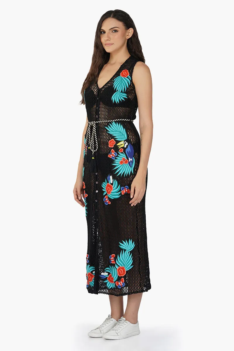 Maison Black Embroidered Shirt Dress sold by America & Beyond product image thumbnail 3