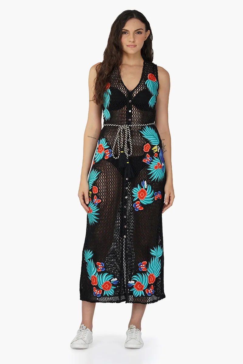 Maison Black Embroidered Shirt Dress sold by America & Beyond