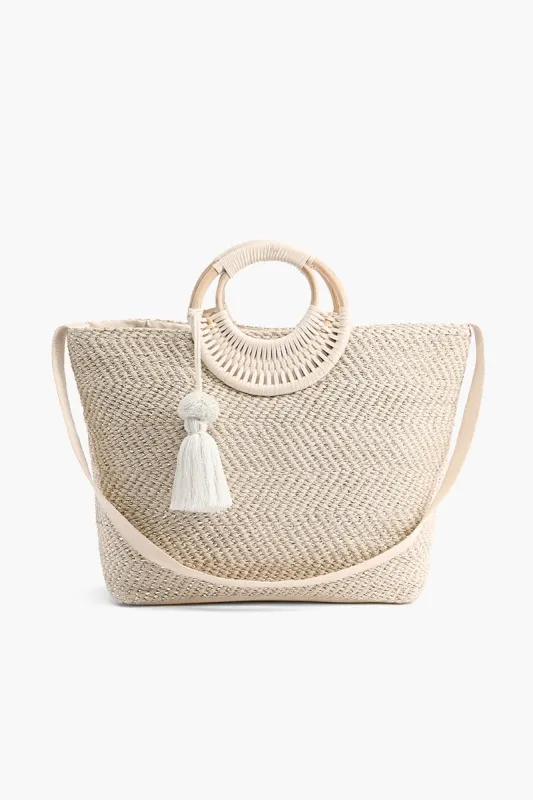 Birch Lurex Durrie Cane Handle Hand Woven Large White Tote sold by America & Beyond