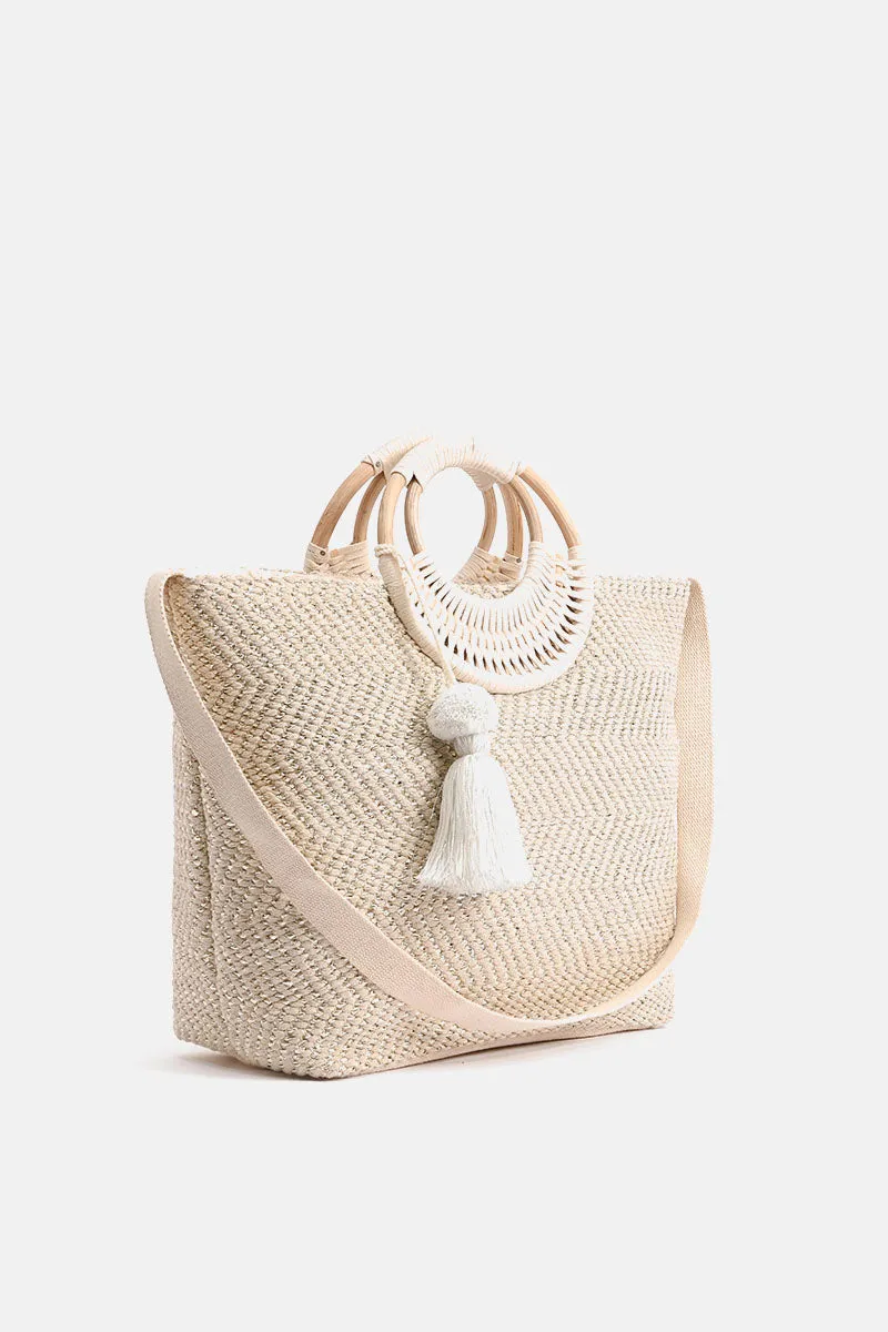 Birch Lurex Durrie Cane Handle Hand Woven Large White Tote sold by America & Beyond product image thumbnail 3