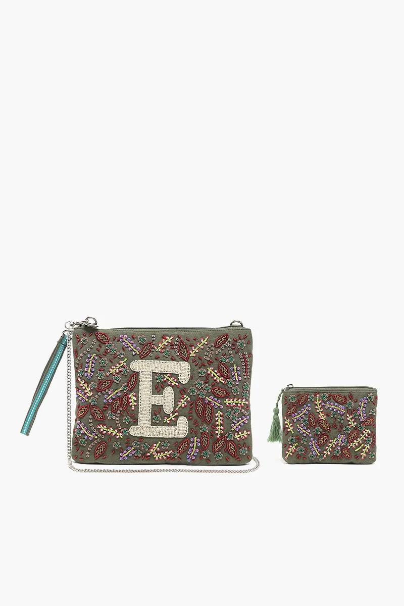 E Initial Embellished Pouch with Coin Bag sold by America & Beyond
