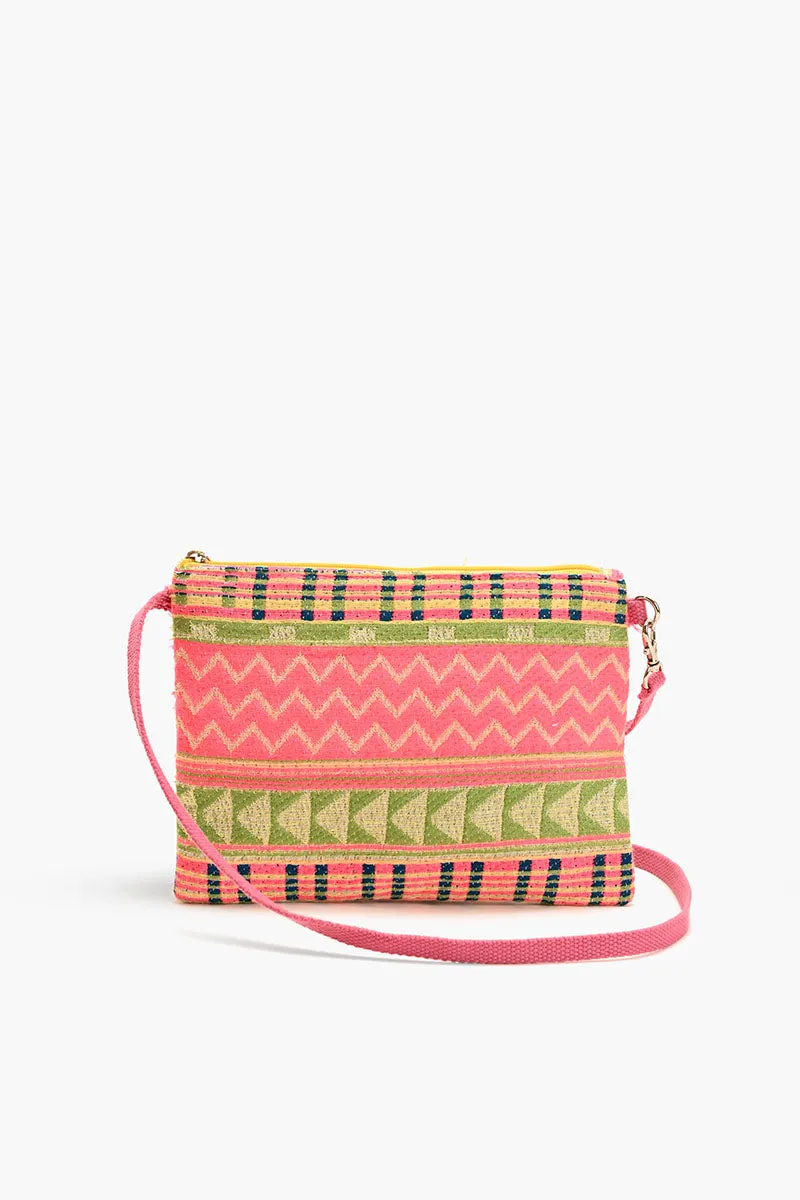 Mexican Striped Pink Spring Top Zip Clutch sold by America & Beyond