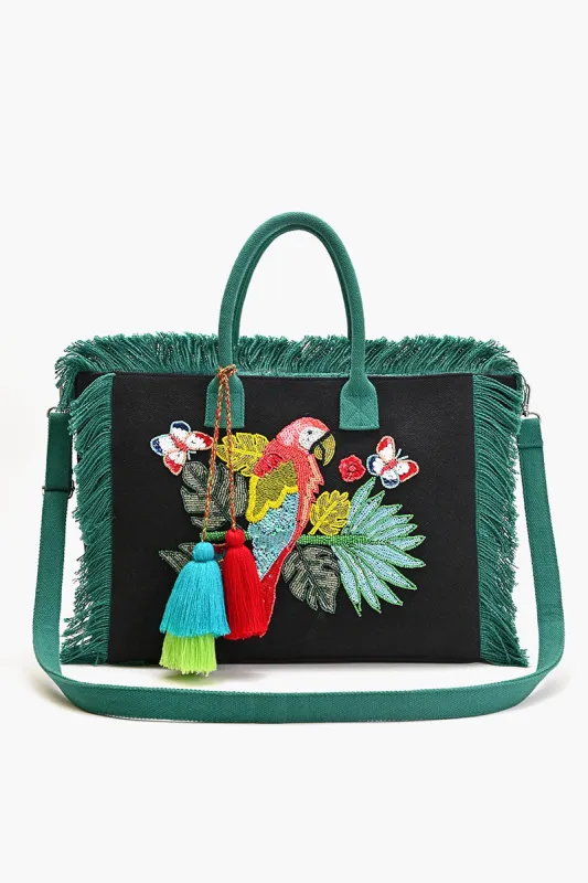 Parrot Beaded Fringed Tote sold by America & Beyond
