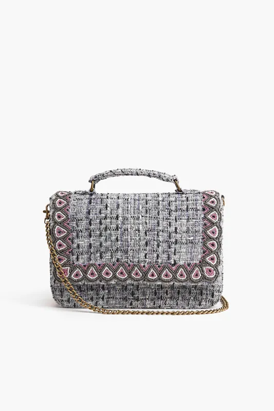 Hand Held beaded Clutch with Adjustable Chain Lt Blue sold by America & Beyond