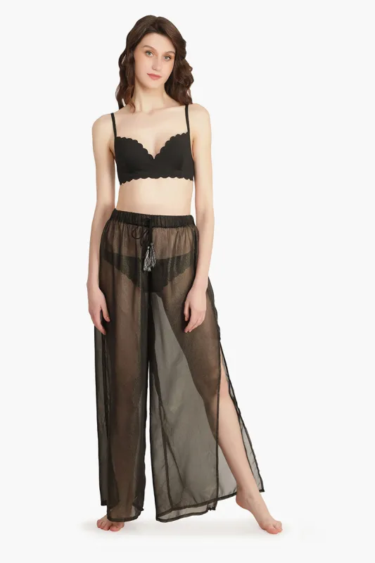 Black Shimmer Sheer Cover Up Pants sold by America & Beyond