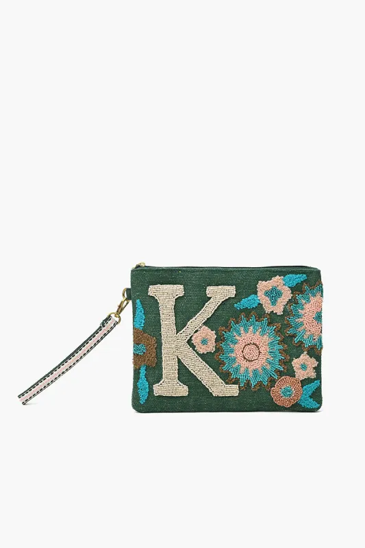K Personalized Initial Embellished Wristlet Pouch sold by America & Beyond