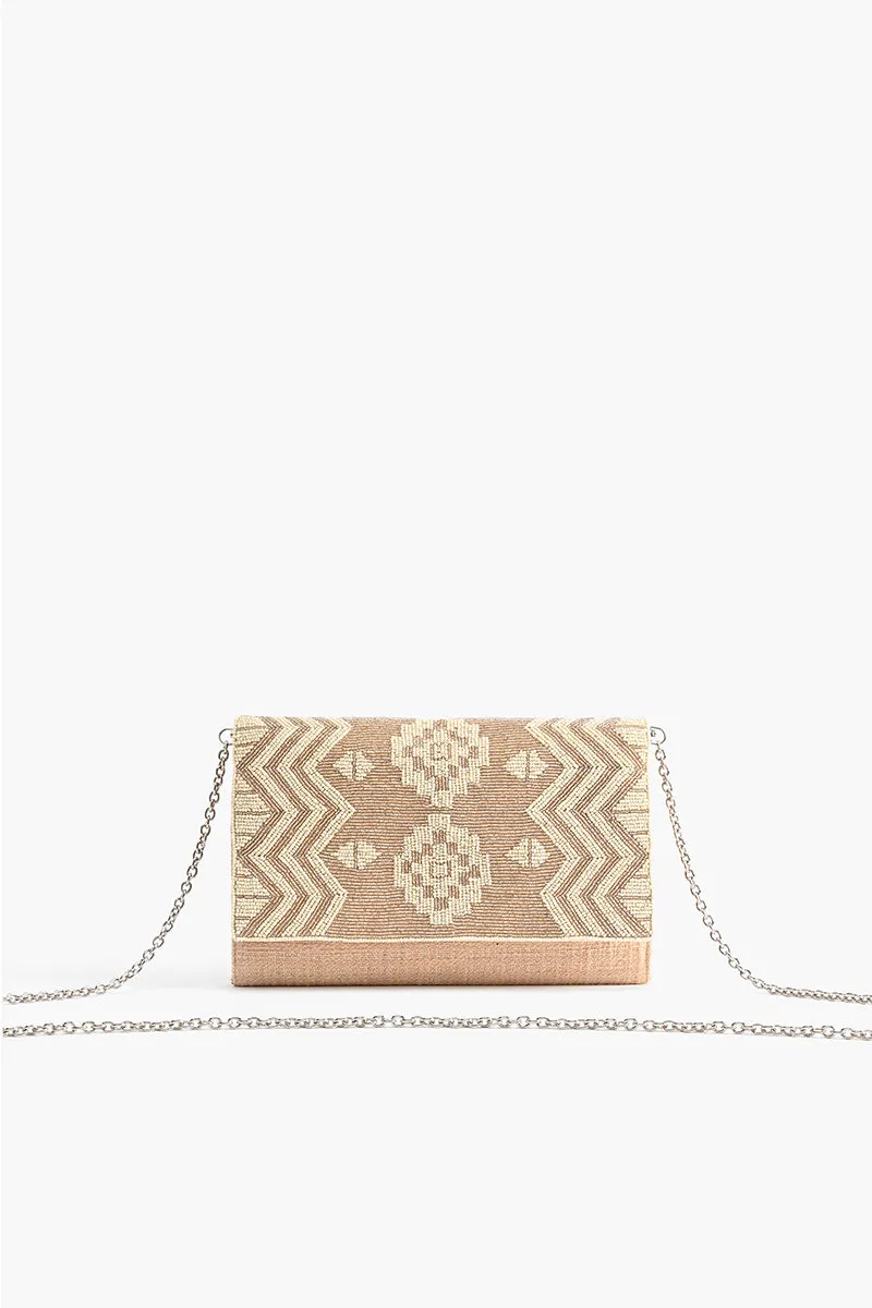 Rose Gold Aztec Embellished Flap Clutch sold by America & Beyond