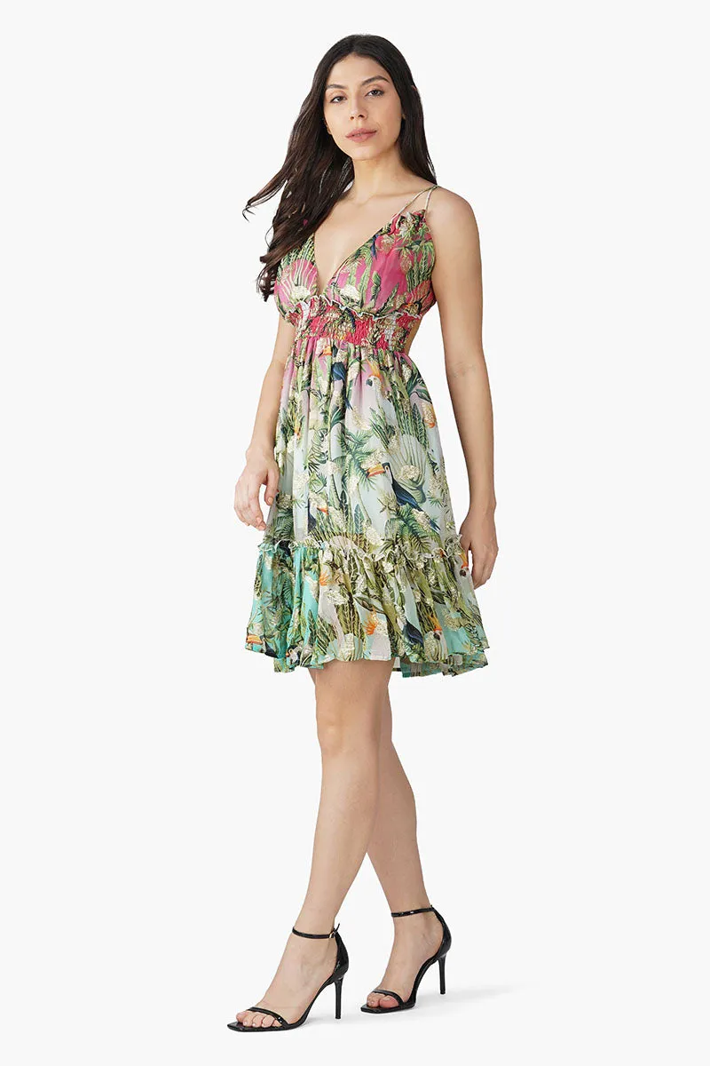 Farm Chirping Birds Printed Mini Dress sold by America & Beyond product image thumbnail 3